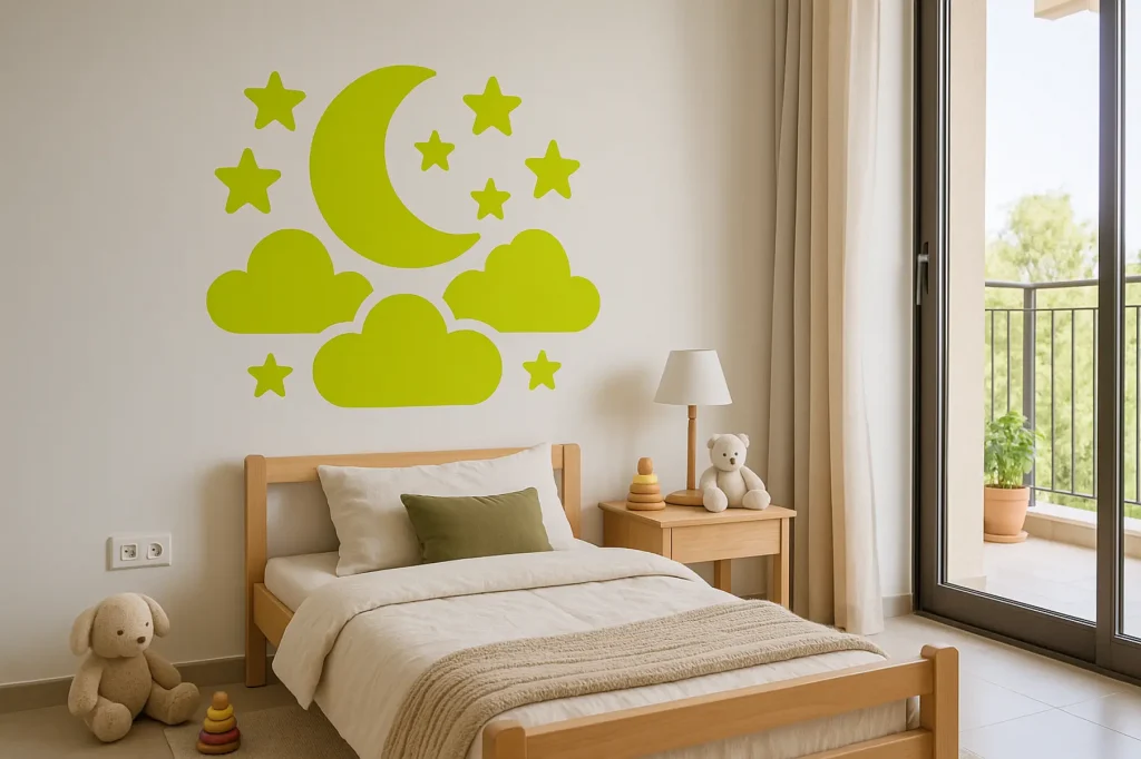מדבקת קיר ירח וכוכבים מעוצבת לחדר ילדים