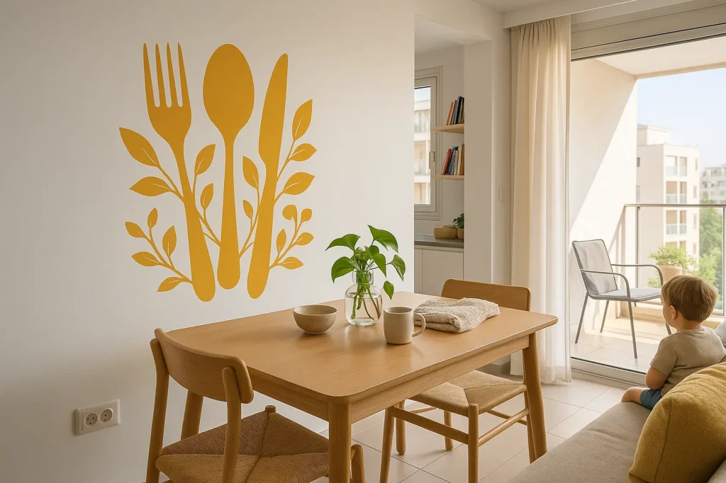 מדבקת קיר לעיצוב מטבח במוטיב סכו״ם מרהיב