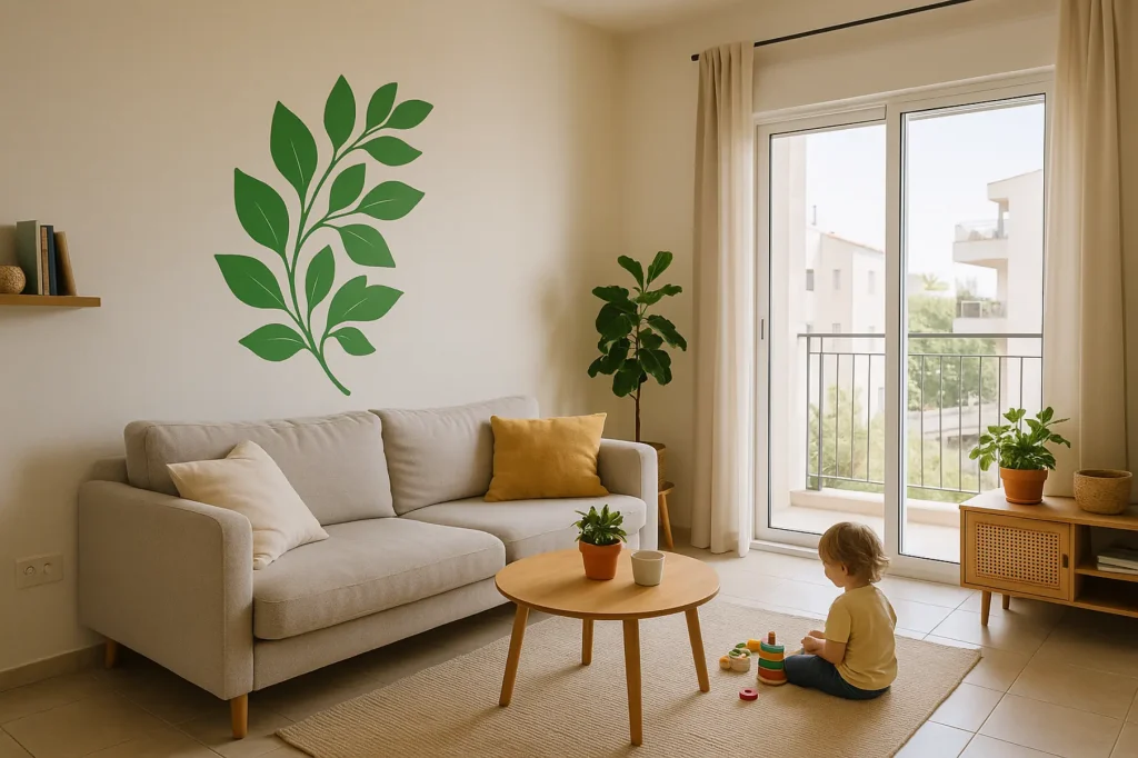 מדבקת קיר ויניל עלים בסגנון טבעי