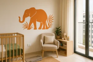 הפכו את חדר הילדים לממלכה טבעית עם מדבקת פיל אלגנטי. זמין בצבעים וגדלים לבחירתכם.