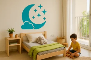 העניקו לחדר הילדים מראה חלומי עם מדבקת ירח וכוכבים. בחרו את הצבע והגודל המושלמים עבורכם באתר.