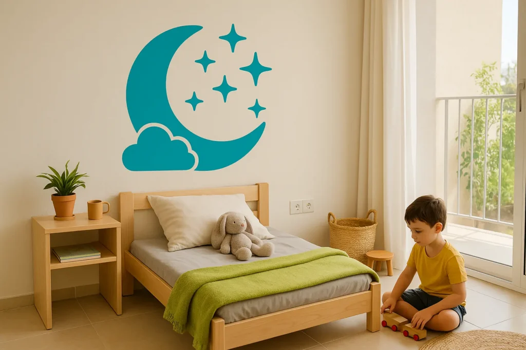 מדבקת ירח וכוכבים לחדר ילדים