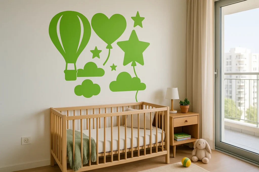 מדבקת קיר של בלון פורח וכוכבים לחדר ילדים