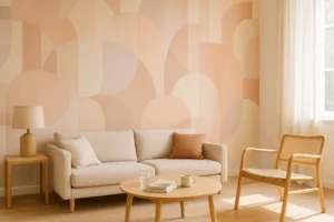 גלה את אלגנטיות הפשטות עם טפט גיאומטרי בגווני פסטל עדינים. העיצוב הייחודי משלב צורות חופפות ליצירת אווירה רגועה ועדכנית בכל חלל.
