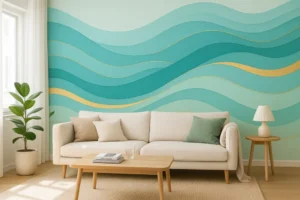 קלאסה ופשטות במפגש מושלם בין גלי תכלת אלגנטיים לפסי זהב מעודנים. עיצוב זה הופך כל חדר לחלל שקט ומלכותי. אידיאלי ליצירת אווירה רגועה ומופתית.