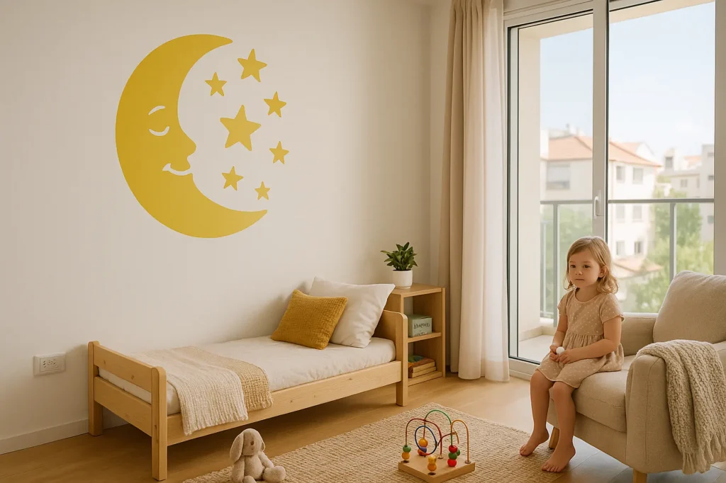 מדבקת קיר ירח וכוכבים לחדר תינוקות