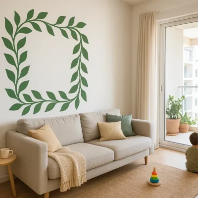 מדבקת עלים דקורטיבית לחדר מגורים
