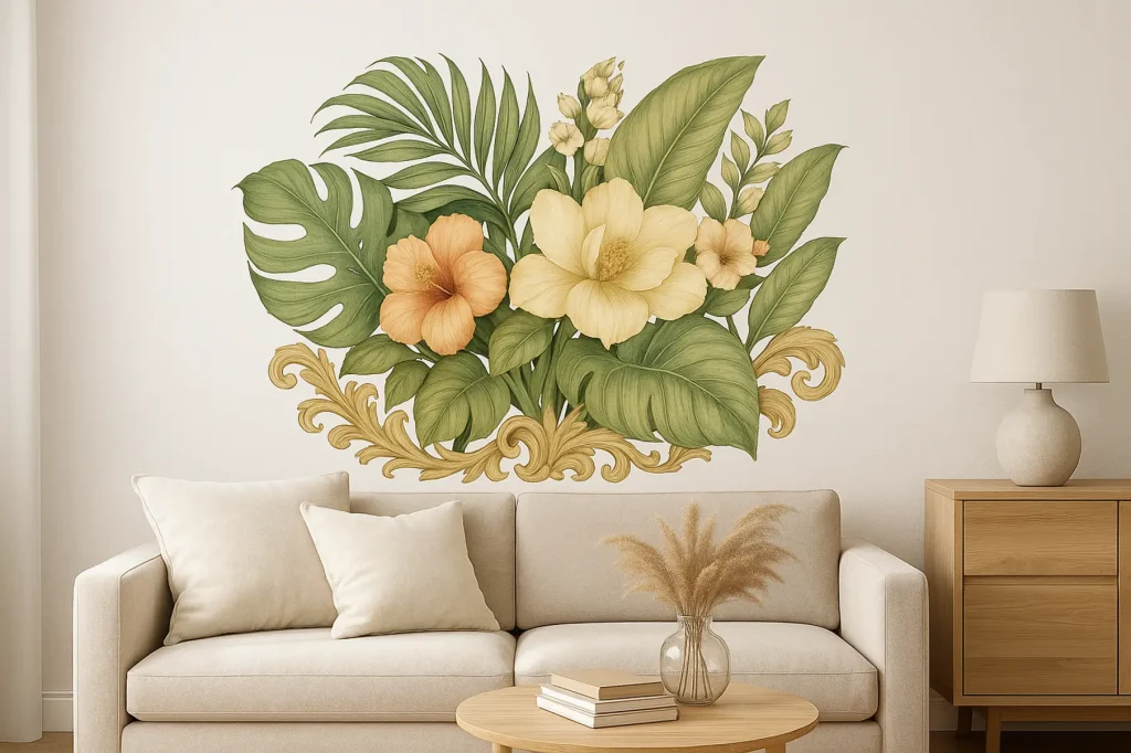 מדבקת קיר פרחים טרופיים צבעונית