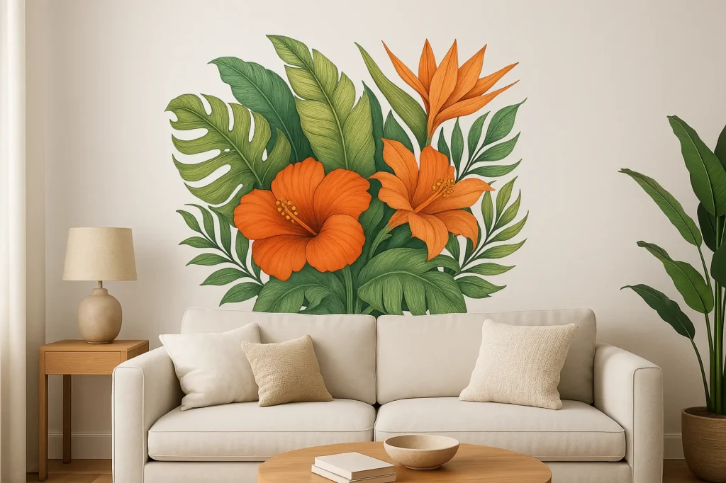 סטיקר קיר פרחי טרופי צבעוני