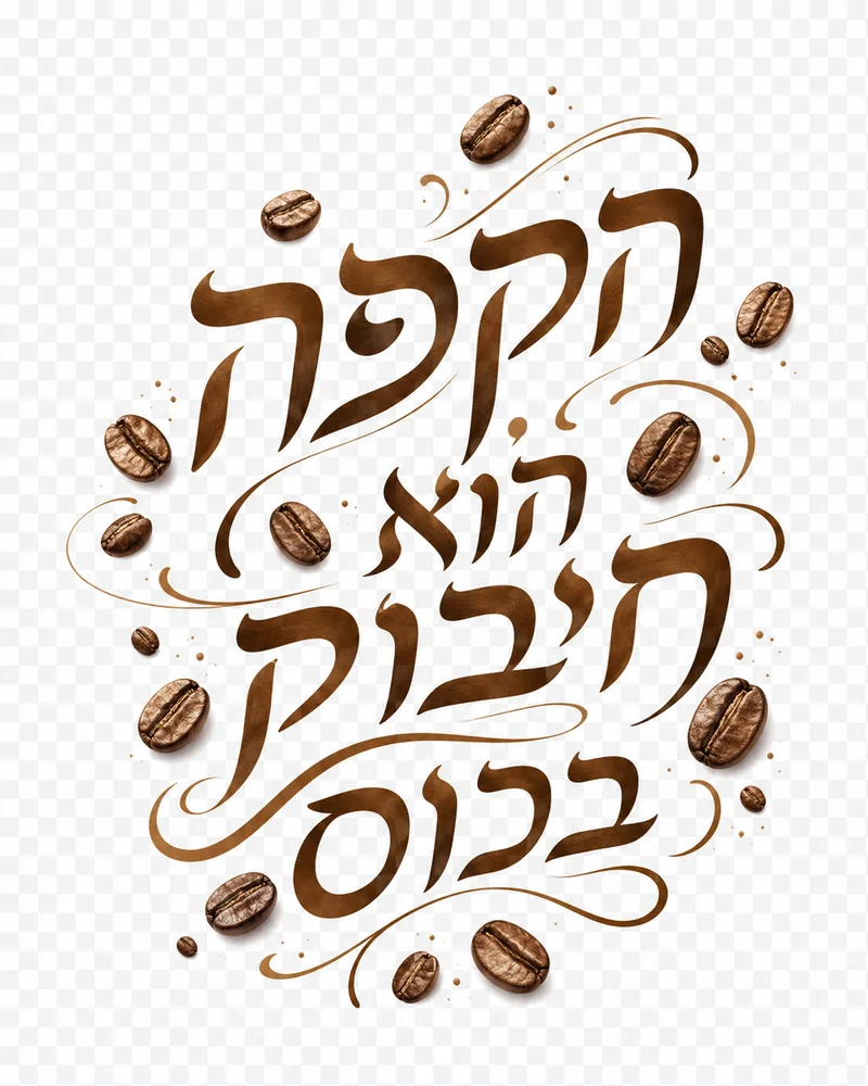 משפט עברי בין פולי קפה מאוירים, בטקסטורות חמות ומלאות