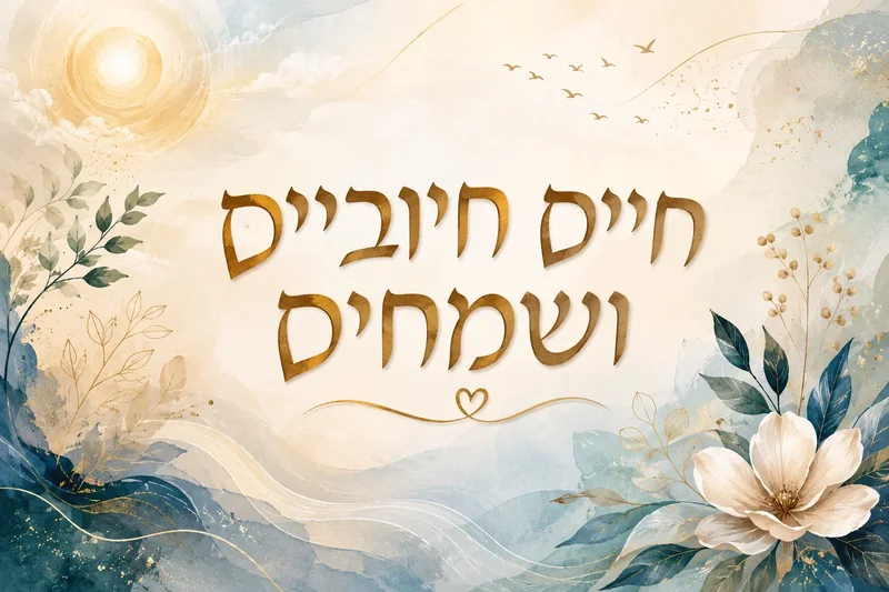 עיצוב פרחוני עם טקסט עברי בצבעי בז', כחול וירוק בסגנון צבעי מים