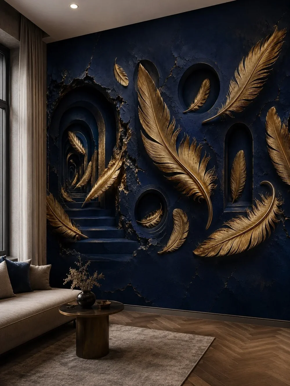 נוצות זהב על רקע טקסטורלי