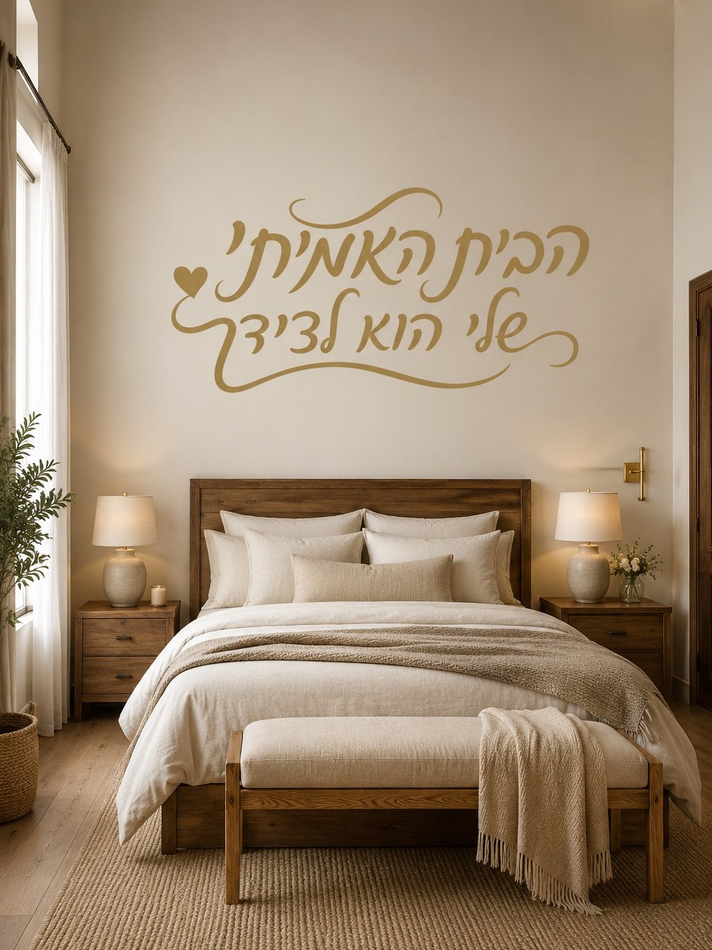 מדבקת טקסט שחורה עם המילים 'הבית האמיתי שלי הוא לצידך' ולב קטן בעיצוב מינימליסטי על רקע לבן.