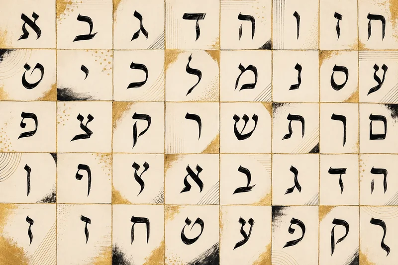 רשת אותיות עבריות בכתיבה קליגרפית בשחור וזהב על רקע בג'.