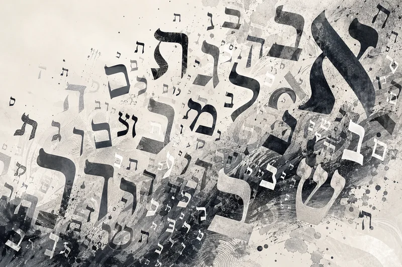 טפט עם אותיות עבריות בשחור ואפור, בסגנון מופשט ומרקם עדין