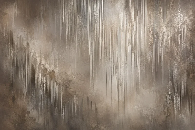 קווים אנכיים מופשטים בגווני חום, בז' ואפור, סגנון מתכתי ועשיר במרקם.