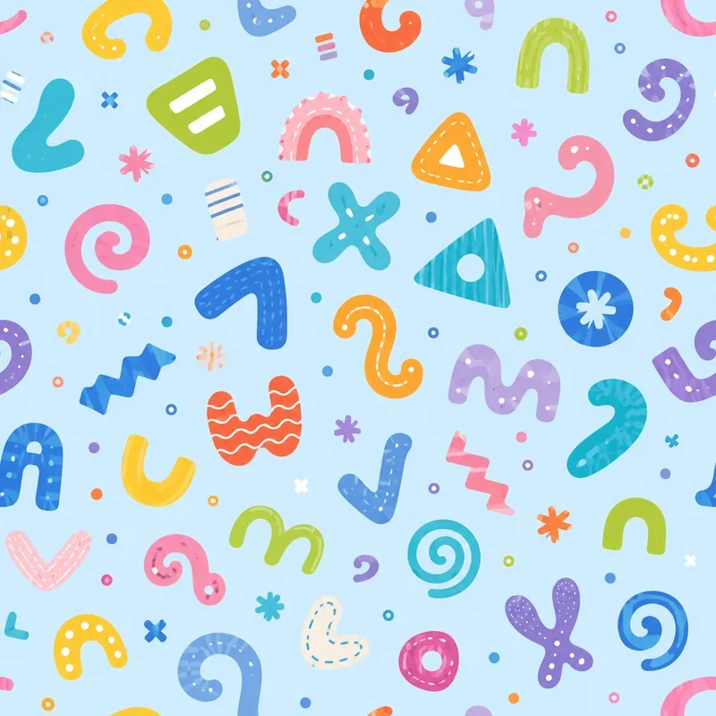 צורות אבסטרקטיות בצבעים כחול, ורוד, כתום וירוק על רקע תכלת בהיר