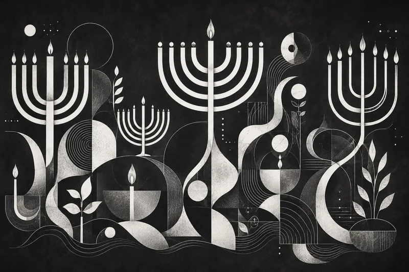 חנוכיות ונרות מופשטים בעיצוב גיאומטרי בשחור ולבן