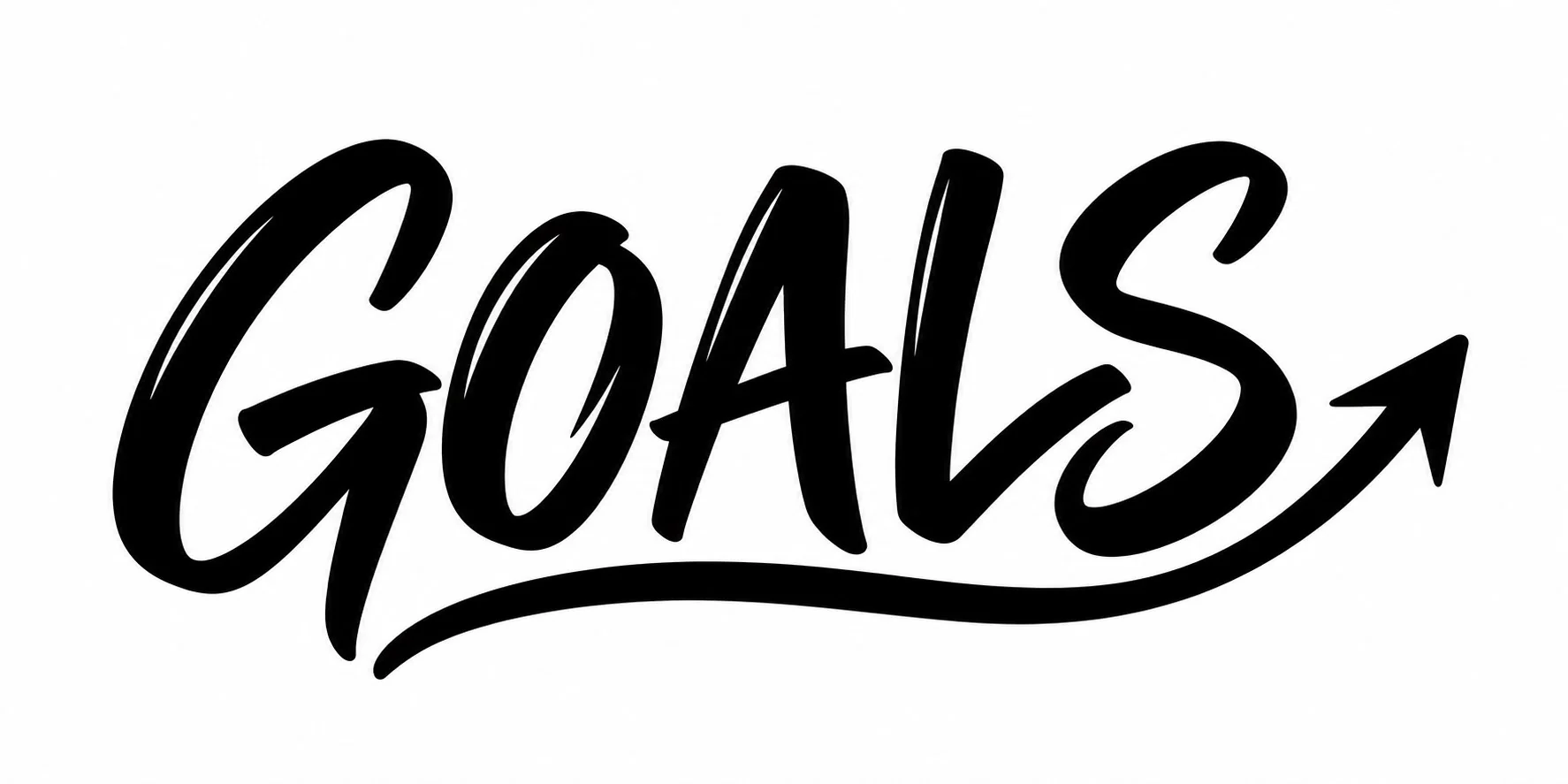 המילה 'GOALS' באותיות שחורות עם חץ מהאות 'S', עיצוב מודרני ודינמי.